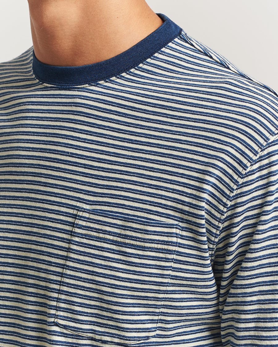 Mies | T-paidat | BEAMS PLUS | Indigo Stripe Long Sleeve T-Shirt White/Navy