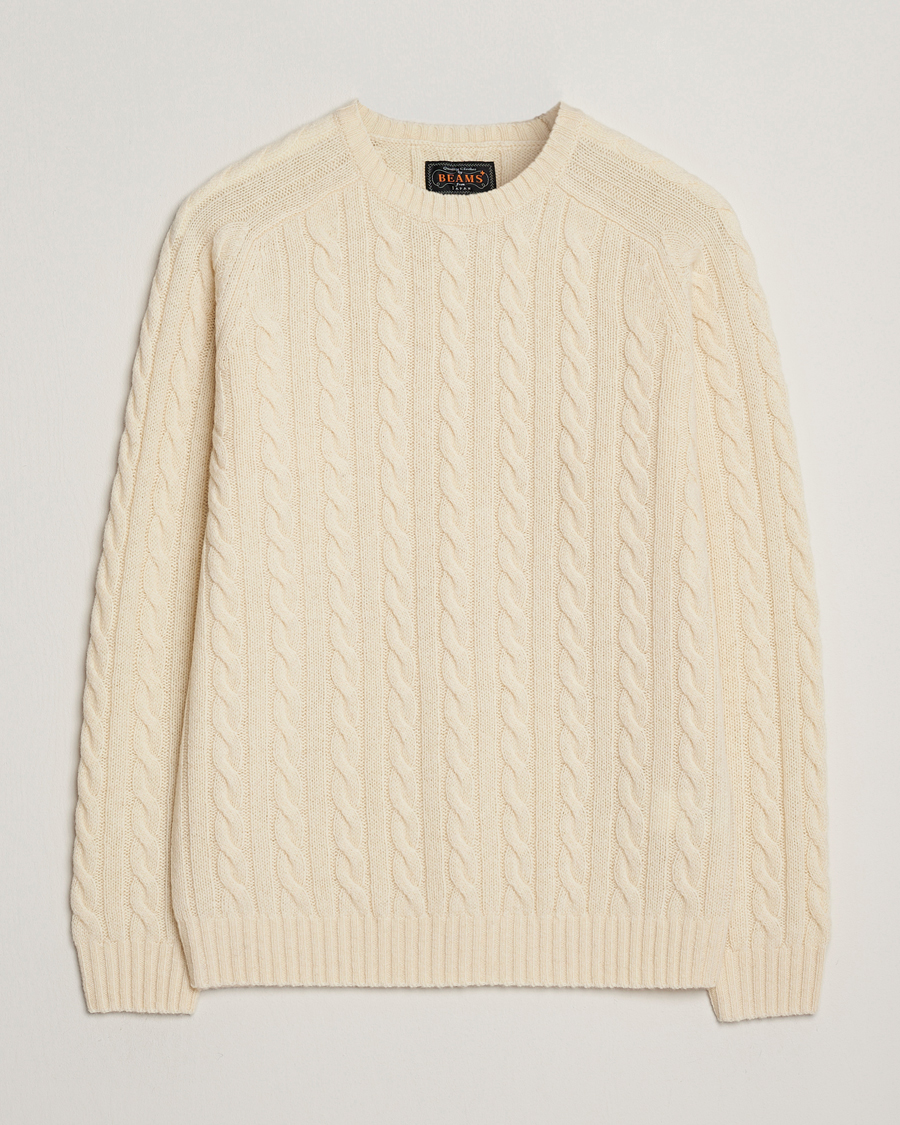 Mies | Puserot | BEAMS PLUS | Cable Crew Neck Sweater Off White