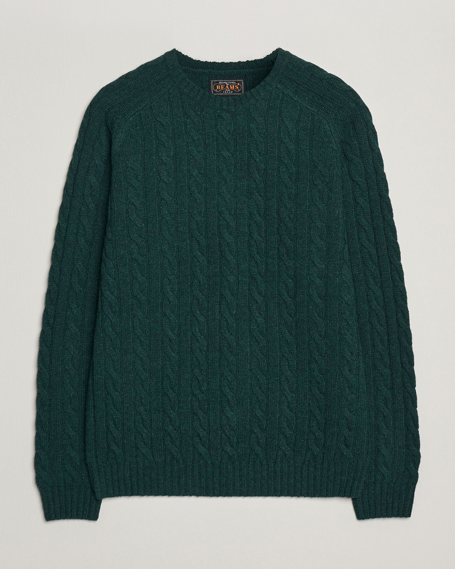 Mies | Puserot | BEAMS PLUS | Cable Crew Neck Sweater Bottle Green