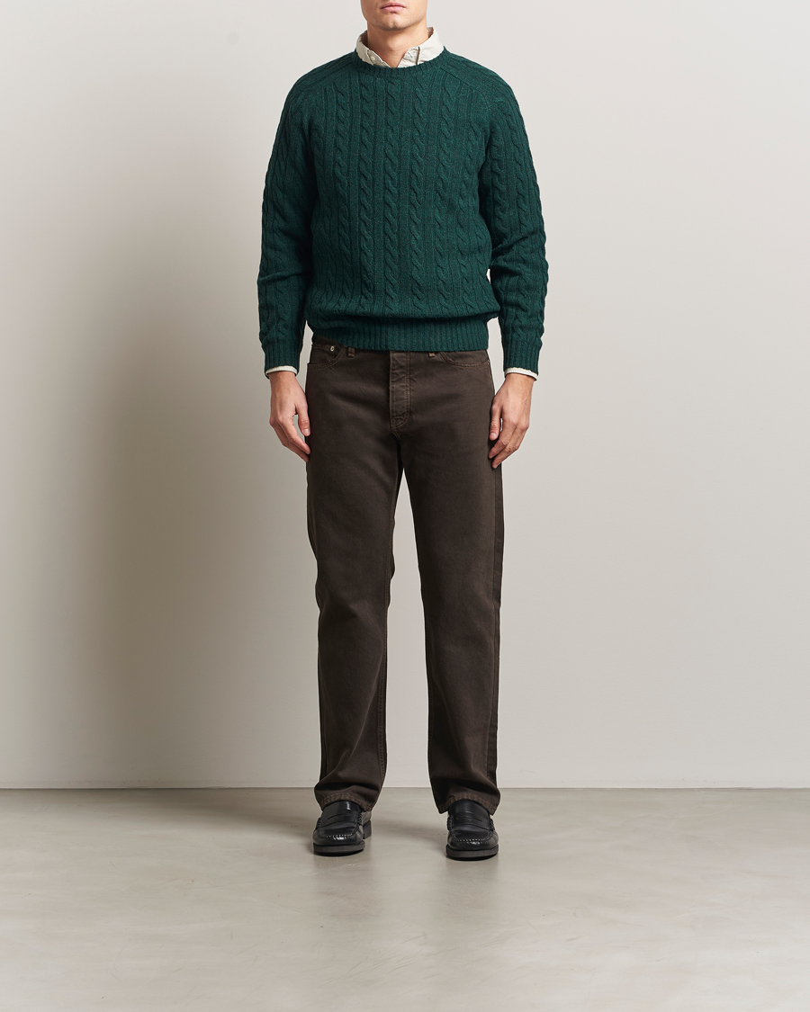 Mies | Puserot | BEAMS PLUS | Cable Crew Neck Sweater Bottle Green
