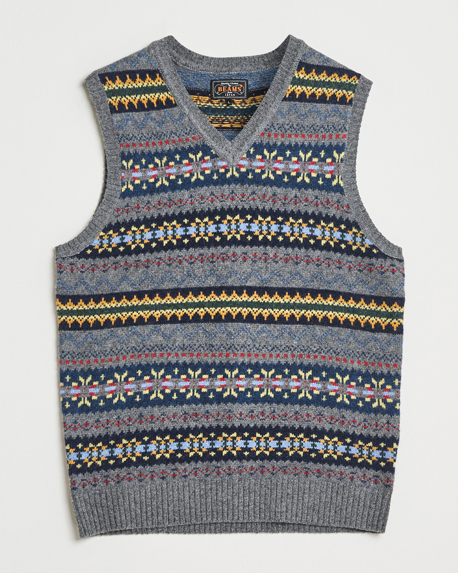 Mies | Puserot | BEAMS PLUS | Fairisle Knit Vest Grey