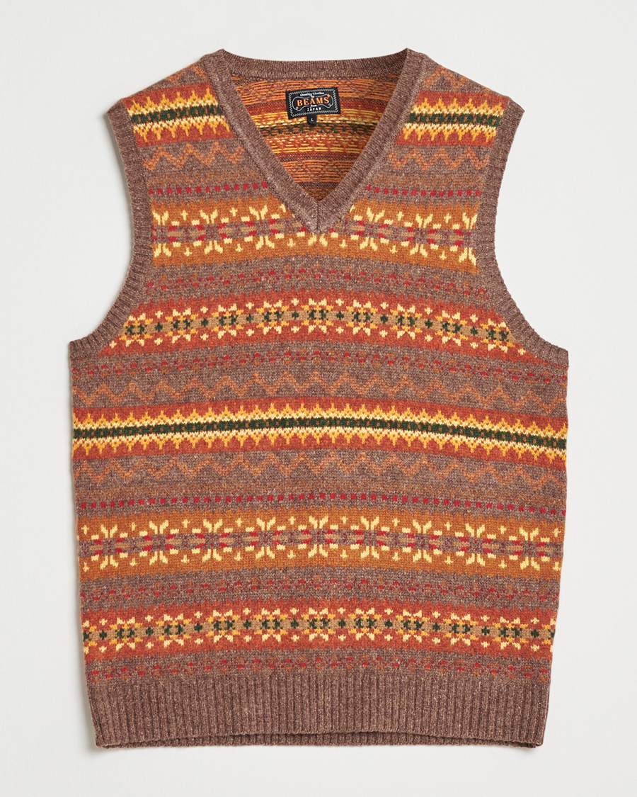 Mies | Puserot | BEAMS PLUS | Fairisle Knit Vest Light Brown
