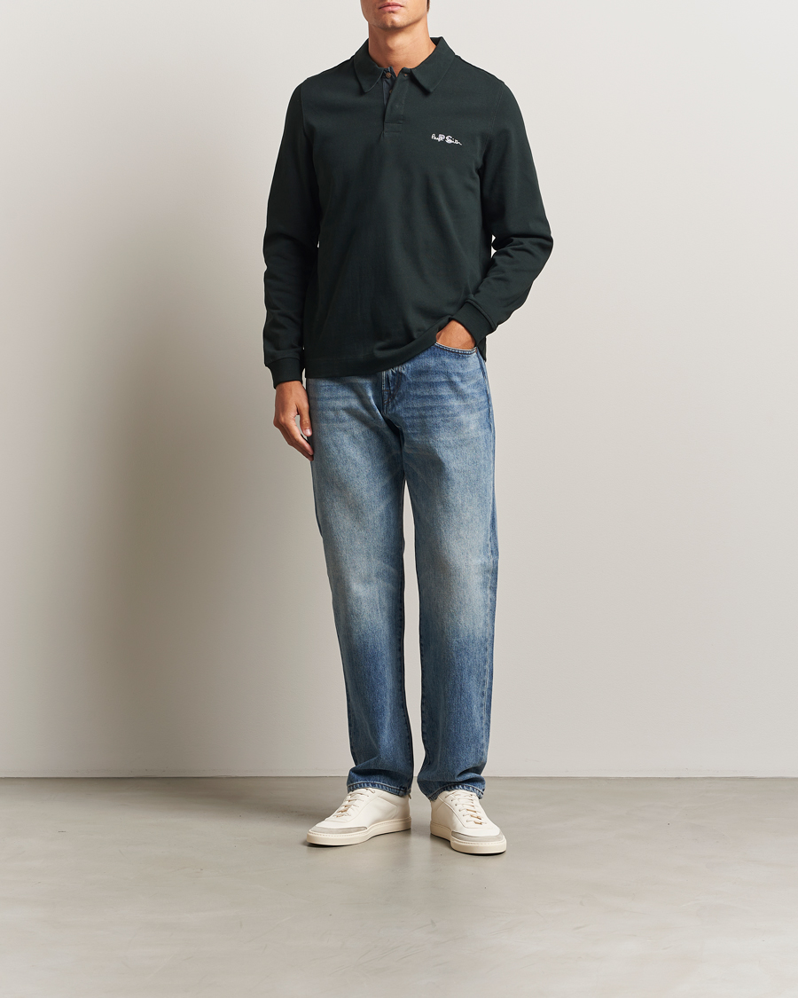 Mies | Puserot | PS Paul Smith | Cotton Logo Rugby Sweater Dark Green