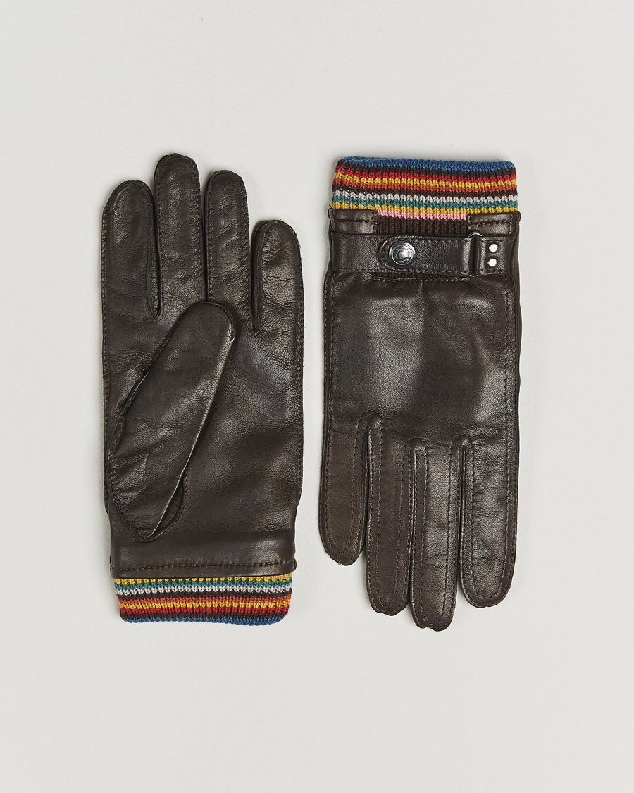 Mies | Käsineet | Paul Smith | Signature Stripe Cuff Leather Glove Dark Brown