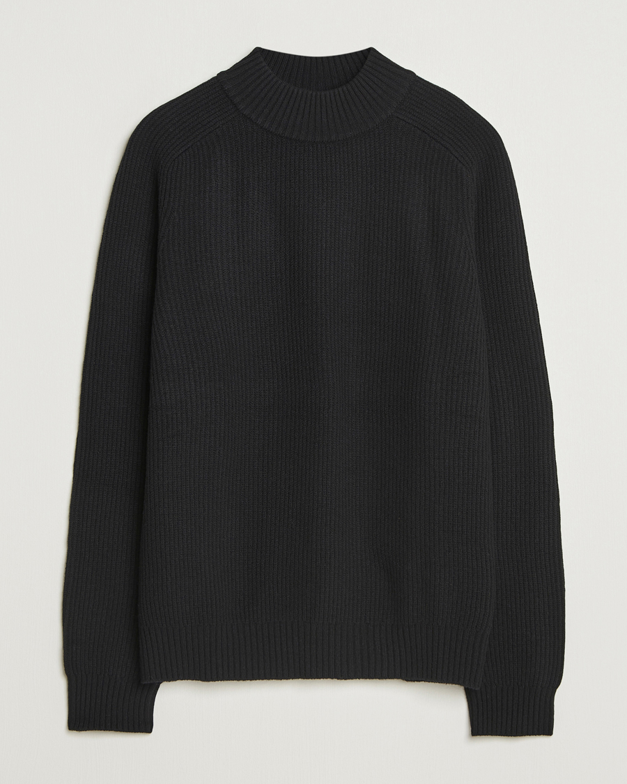 Mies | Puserot | Filippa K | Ribbed Wool Mockneck Sweater Black