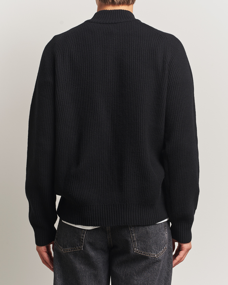 Mies | Puserot | Filippa K | Ribbed Wool Mockneck Sweater Black