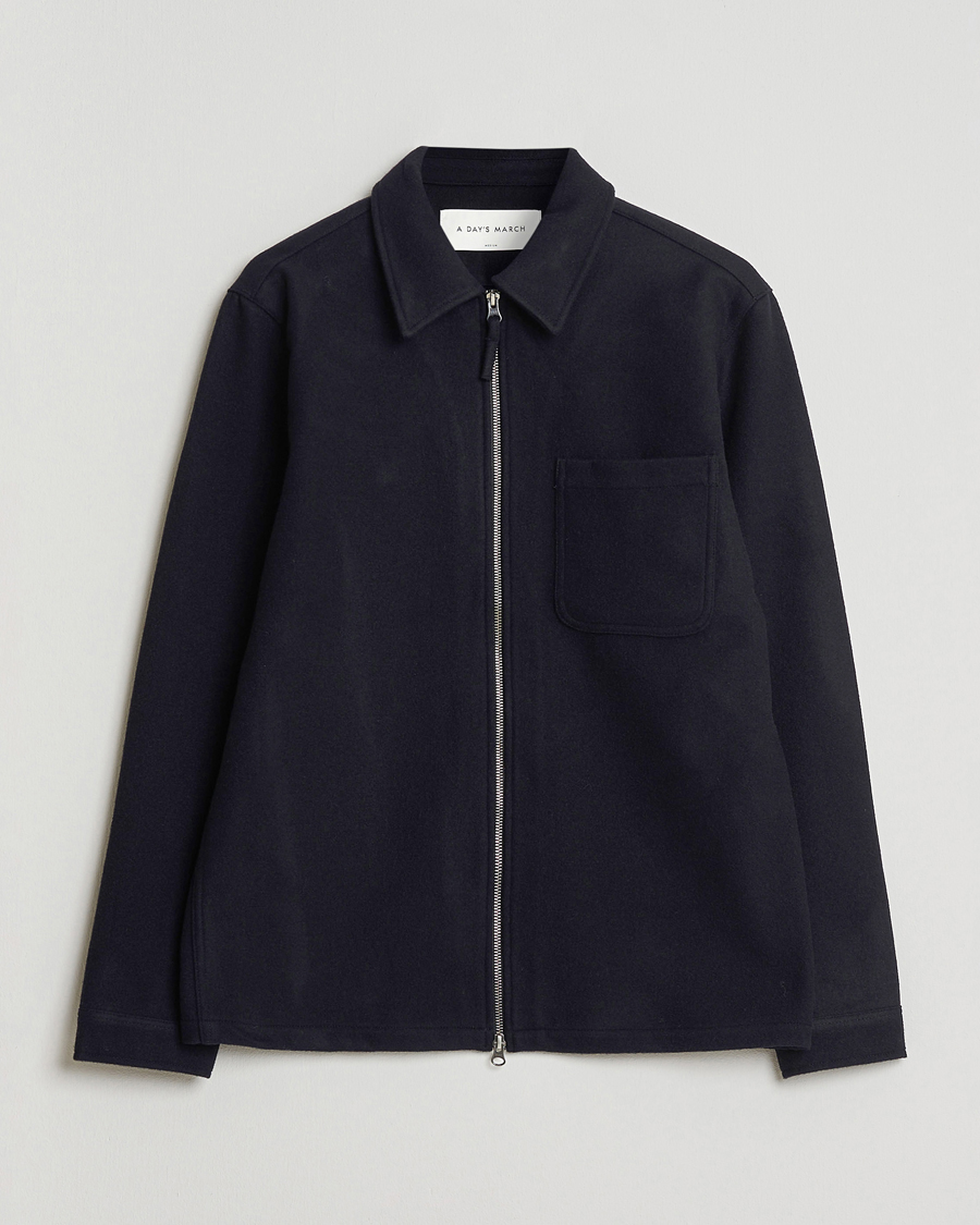 Mies | Kauluspaidat | A Day's March | Fraser Wool Zip Overshirt Navy