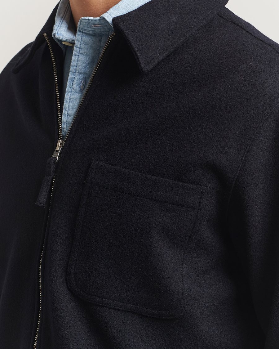 Mies | Kauluspaidat | A Day's March | Fraser Wool Zip Overshirt Navy