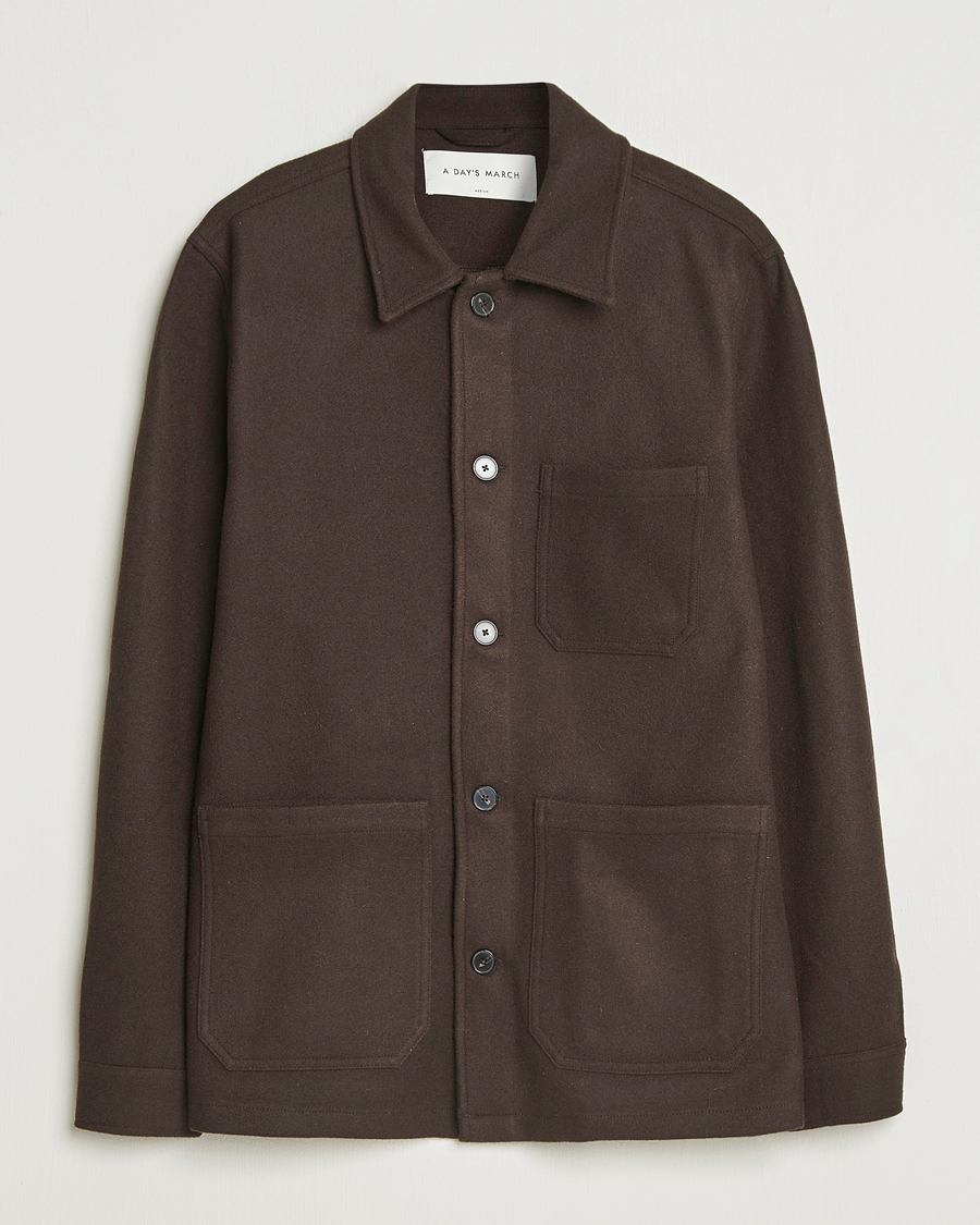 Mies | Kauluspaidat | A Day's March | Original Wool Overshirt Chocolate