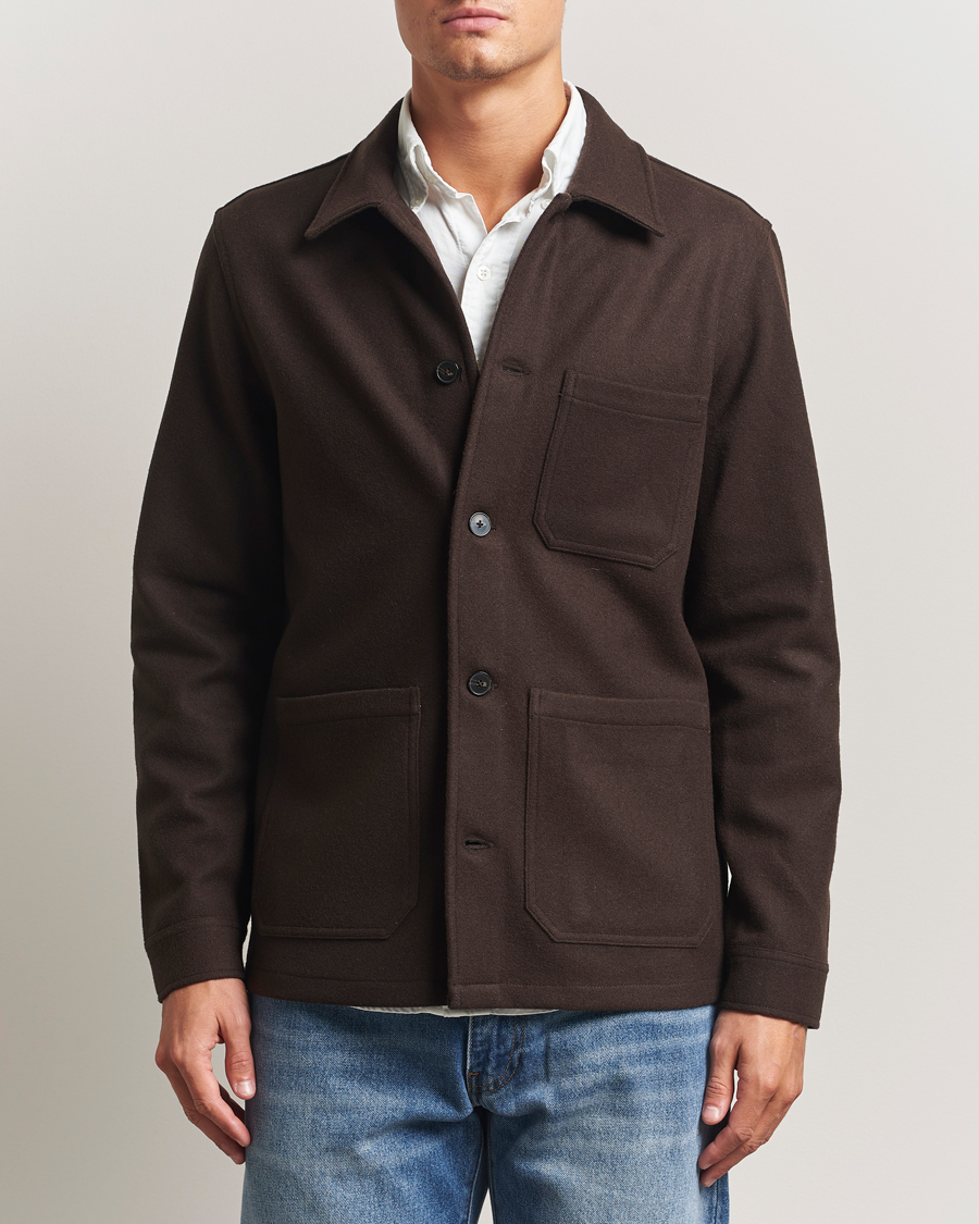 Mies | Kauluspaidat | A Day's March | Original Wool Overshirt Chocolate