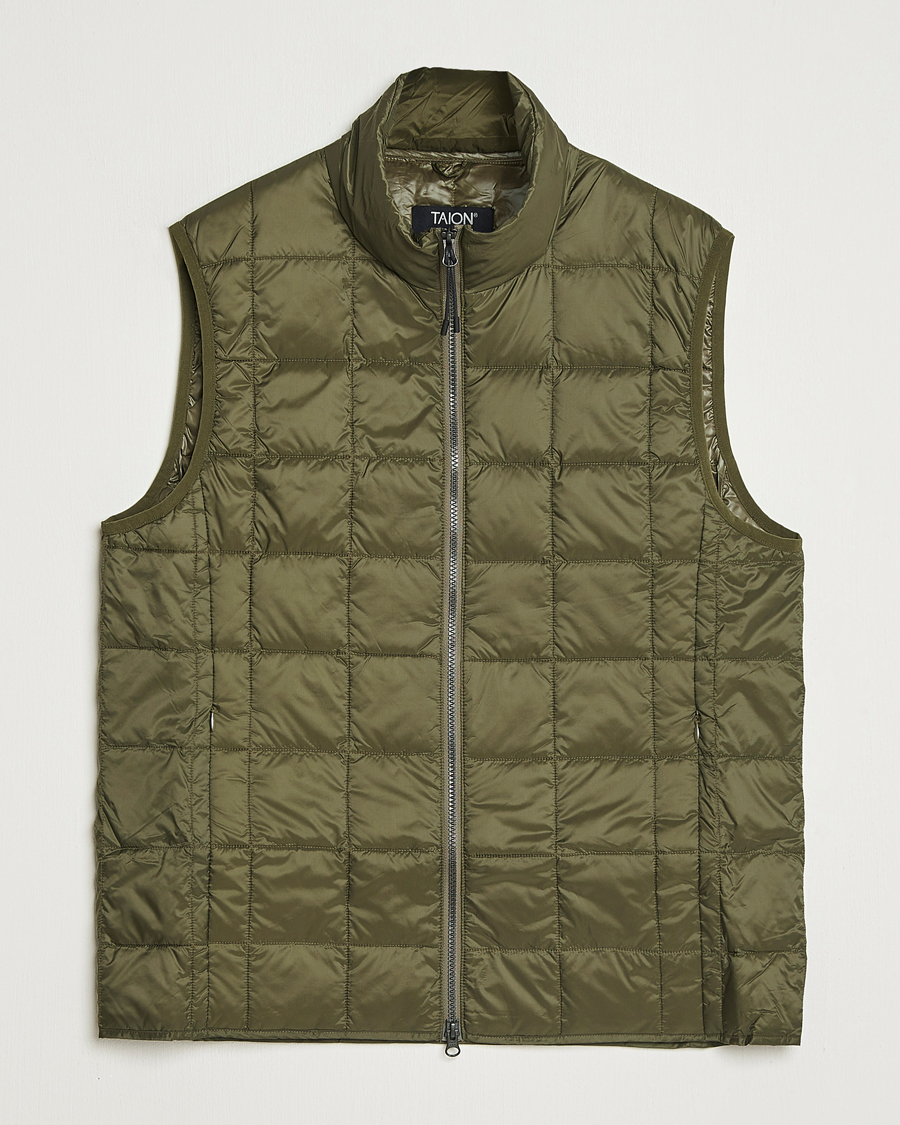 Mies | Ulkoliivit | TAION | High Neck Full Zip Lightweight Down Vest Dark Olive