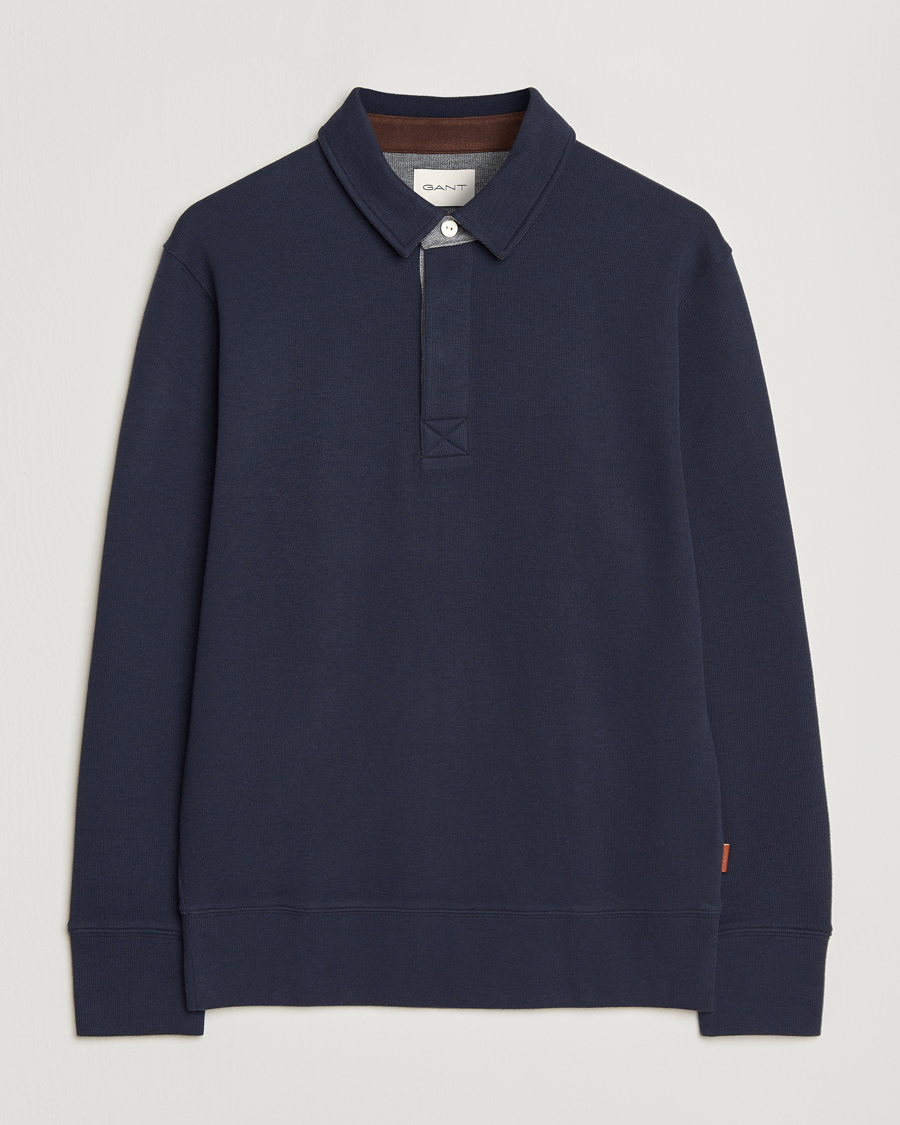 Mies | Pikeet | Gant | Light Sacker Rib Long Sleeve Polo Evening Blue