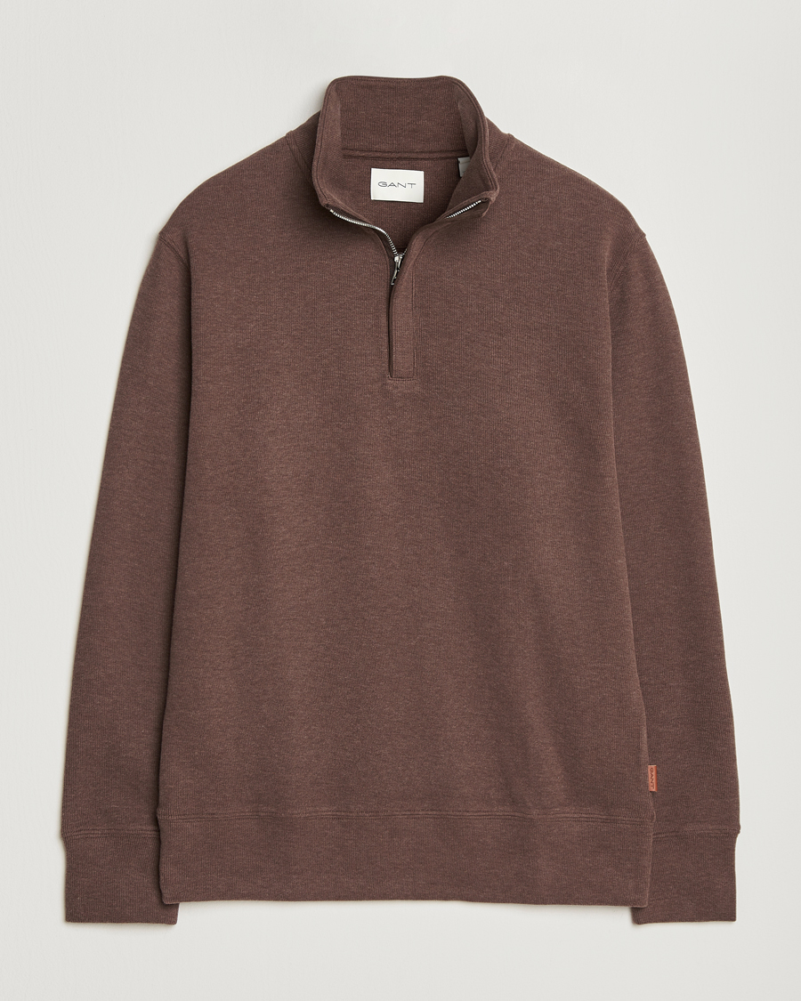 Mies | Puserot | GANT | Light Sacker Rib Half Zip Dark Brown Melange