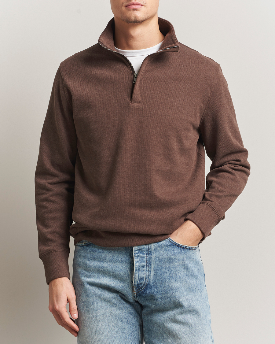 Mies | Puserot | Gant | Light Sacker Rib Half Zip Dark Brown Melange