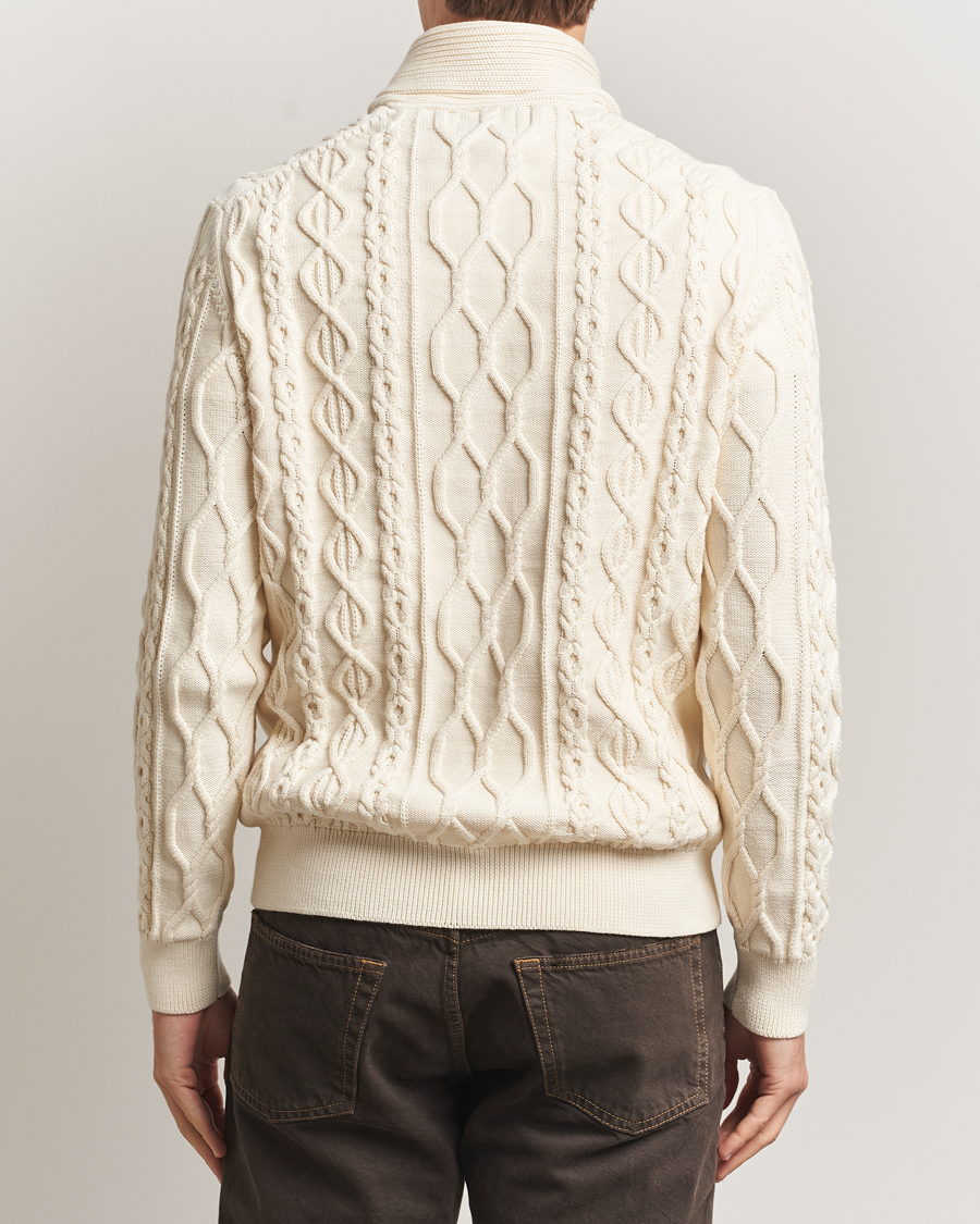 Mies | Puserot | GANT | Cable Shawl Collar Knitted Sweater Cream