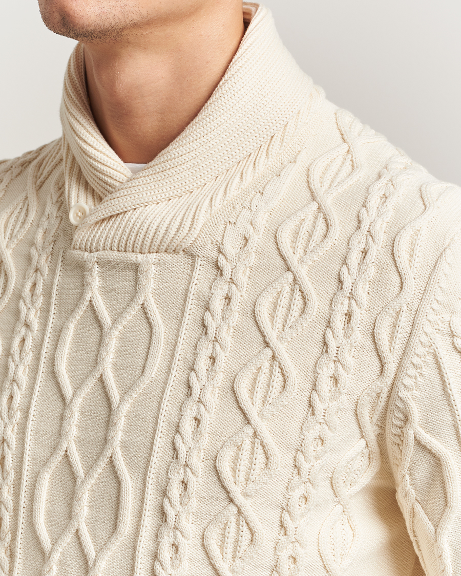 Mies | Puserot | GANT | Cable Shawl Collar Knitted Sweater Cream