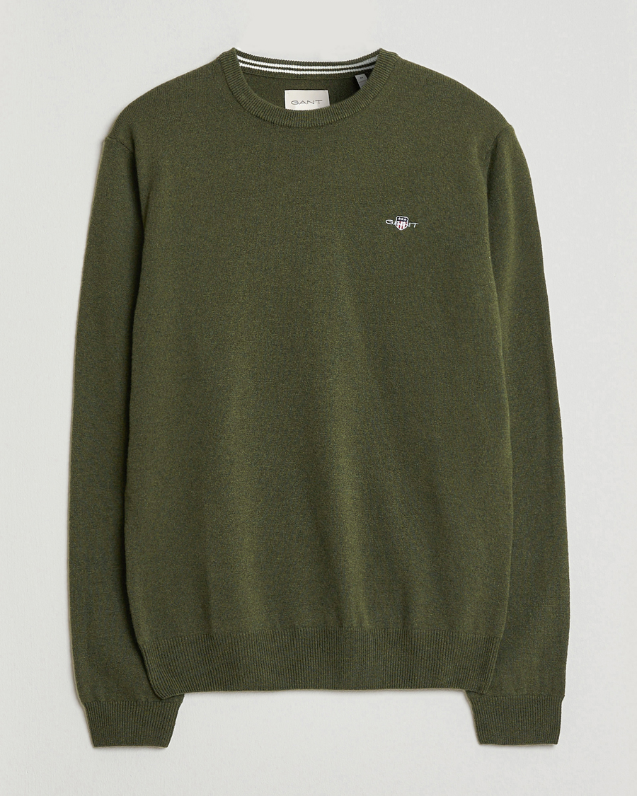 Mies | Puserot | GANT | Superfine Lambswool Crew Neck Khaki Green Melange