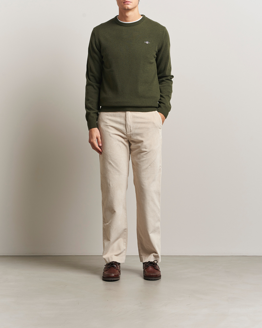 Mies | Puserot | GANT | Superfine Lambswool Crew Neck Khaki Green Melange