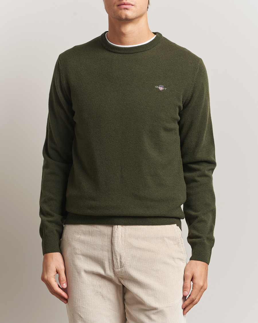 Mies | Puserot | Gant | Superfine Lambswool Crew Neck Khaki Green Melange