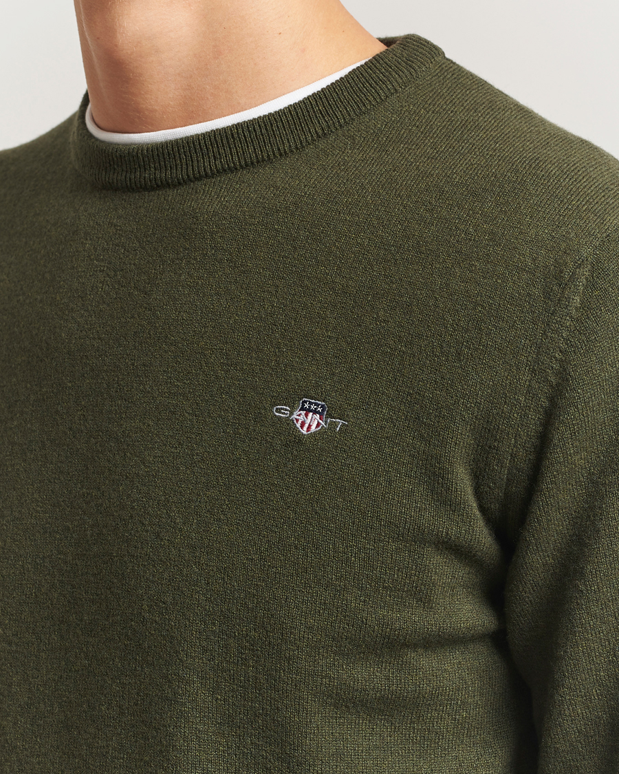 Mies | Puserot | Gant | Superfine Lambswool Crew Neck Khaki Green Melange
