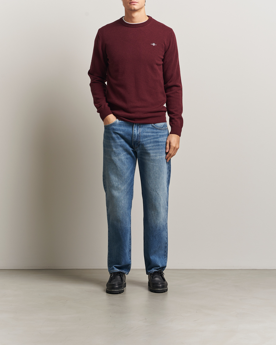 Mies | Puserot | Gant | Superfine Lambswool Crew Neck Bordeaux Melange