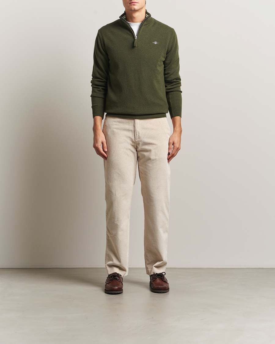 Mies | Puserot | Gant | Superfine Lambswool Half Zip Khaki Green Melange