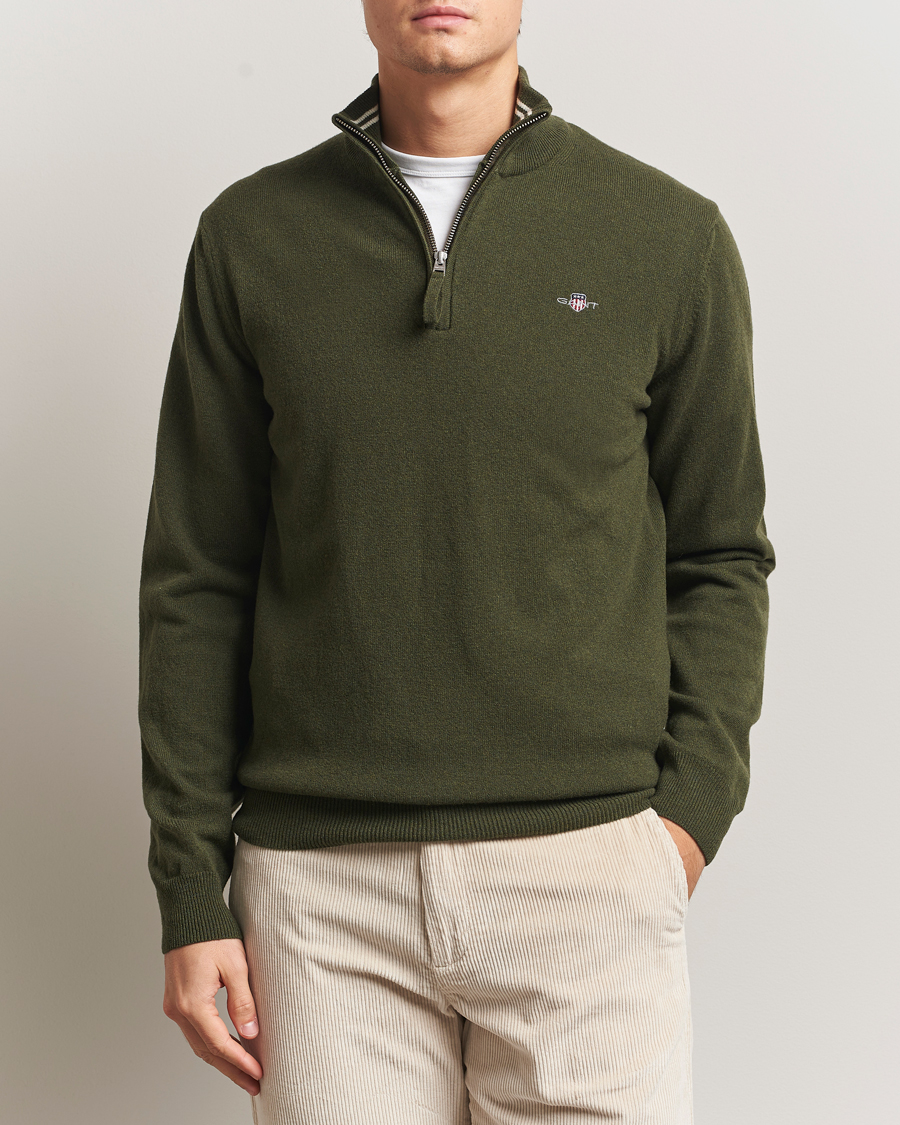 Mies | Puserot | Gant | Superfine Lambswool Half Zip Khaki Green Melange