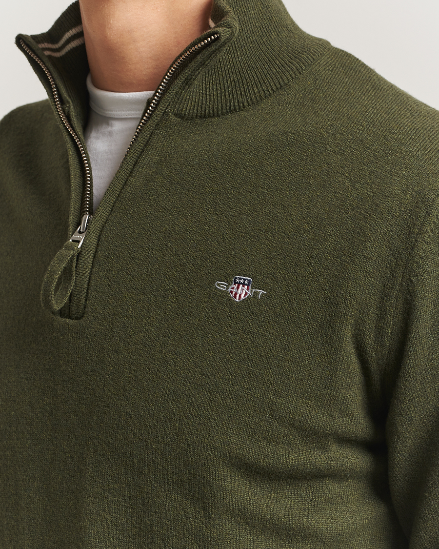 Mies | Puserot | Gant | Superfine Lambswool Half Zip Khaki Green Melange