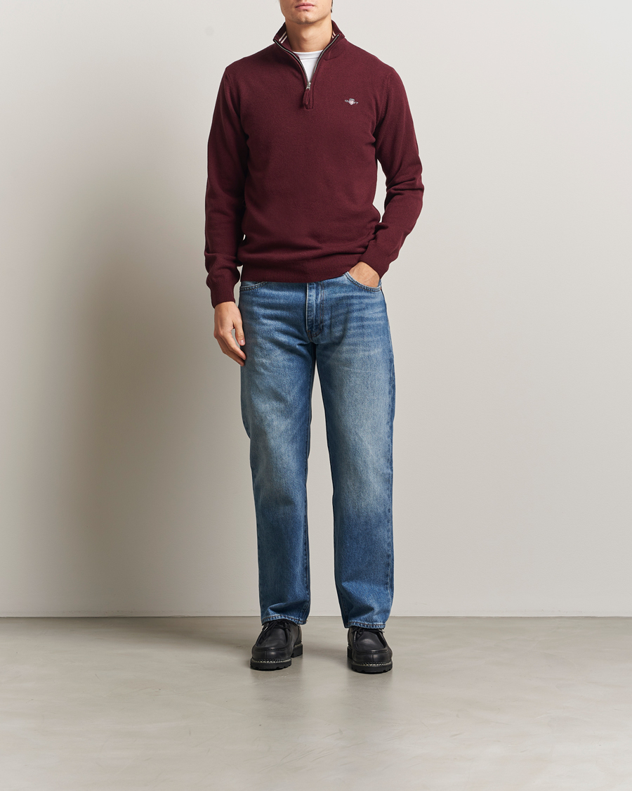 Mies | Puserot | Gant | Superfine Lambswool Half Zip Bordeaux Melange