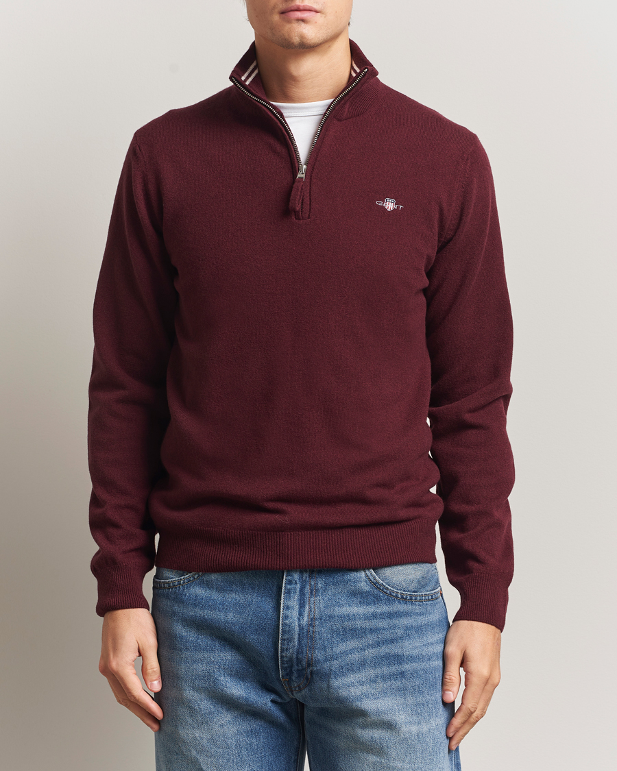 Mies | Puserot | Gant | Superfine Lambswool Half Zip Bordeaux Melange