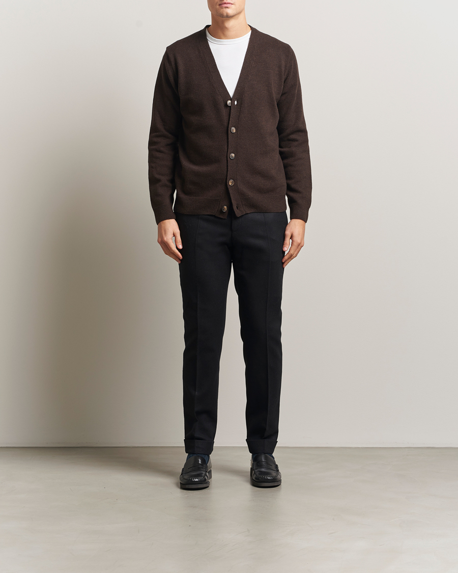 Mies | Puserot | Oscar Jacobson | Eduardo Wool Cardigan Brown
