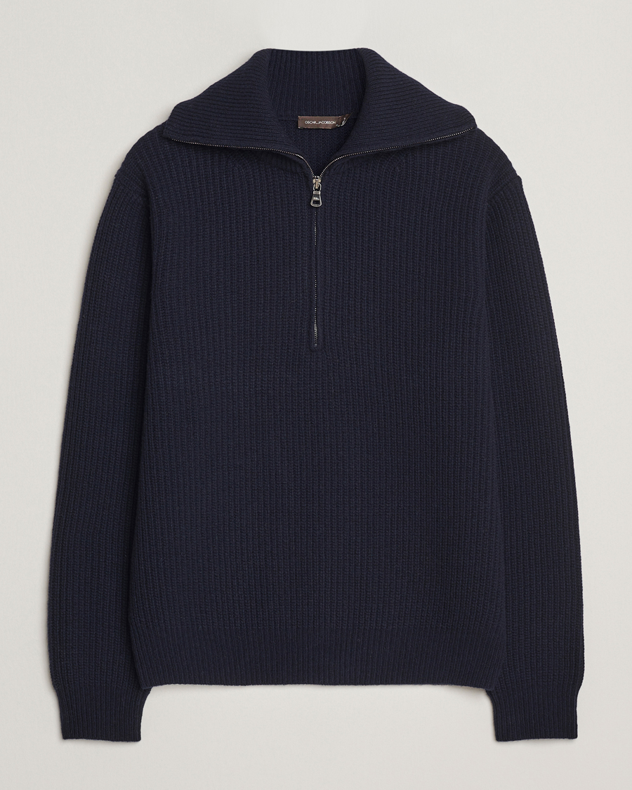 Mies | Puserot | Oscar Jacobson | Mauritz Chunky Wool Half-Zip Navy