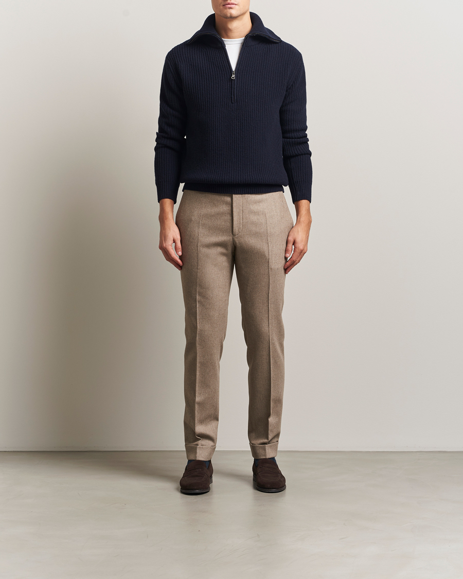 Mies | Puserot | Oscar Jacobson | Mauritz Chunky Wool Half-Zip Navy