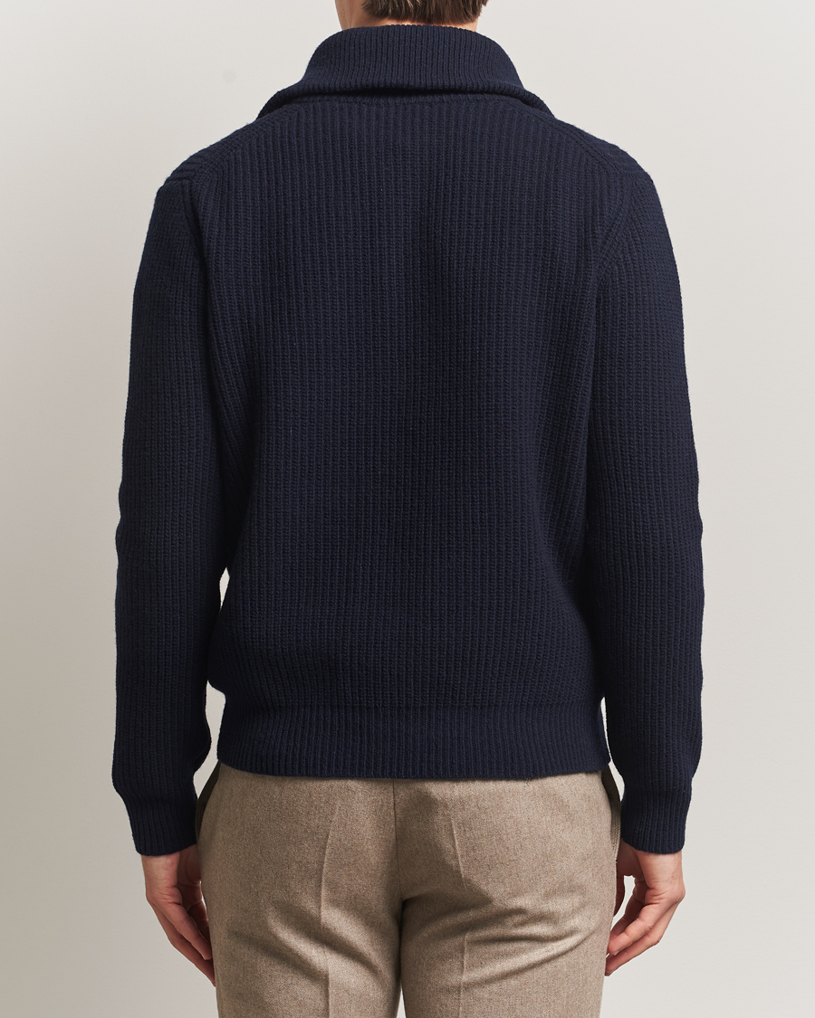 Mies | Puserot | Oscar Jacobson | Mauritz Chunky Wool Half-Zip Navy