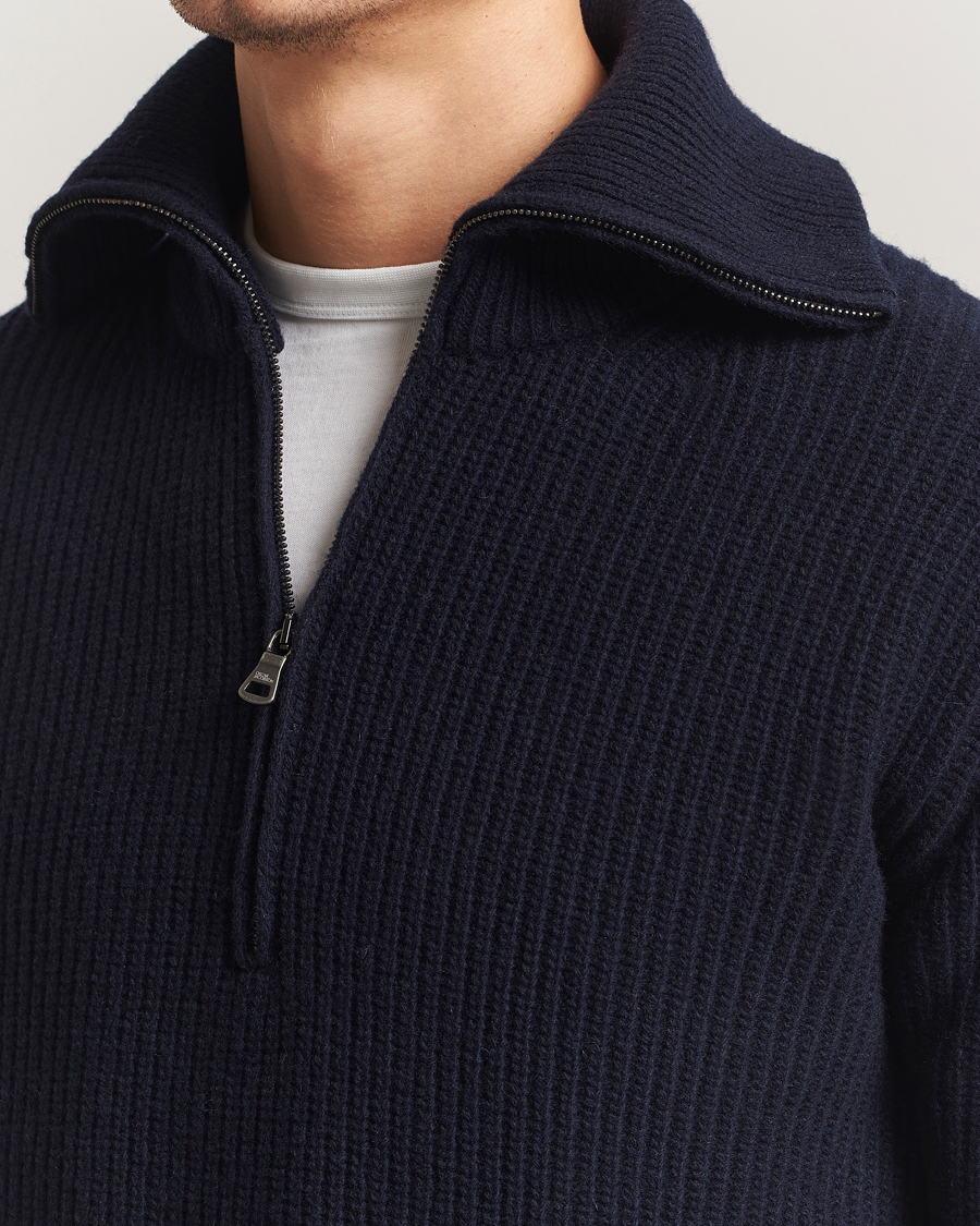 Mies | Puserot | Oscar Jacobson | Mauritz Chunky Wool Half-Zip Navy