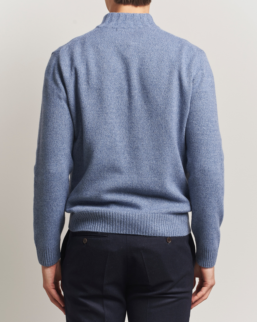 Mies | Puserot | Oscar Jacobson | Paul Wool/Cashmere Half-Zip Light Blue
