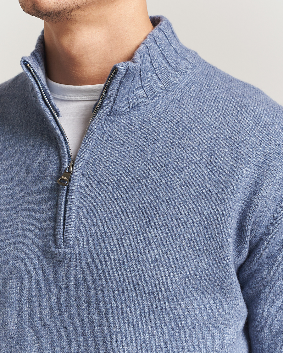 Mies | Puserot | Oscar Jacobson | Paul Wool/Cashmere Half-Zip Light Blue