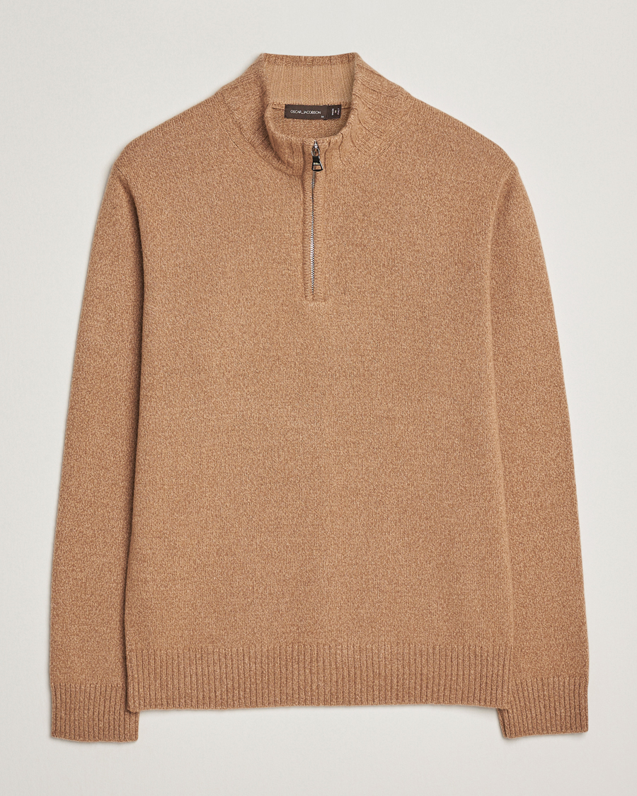 Mies | Puserot | Oscar Jacobson | Paul Wool/Cashmere Half-Zip Beige