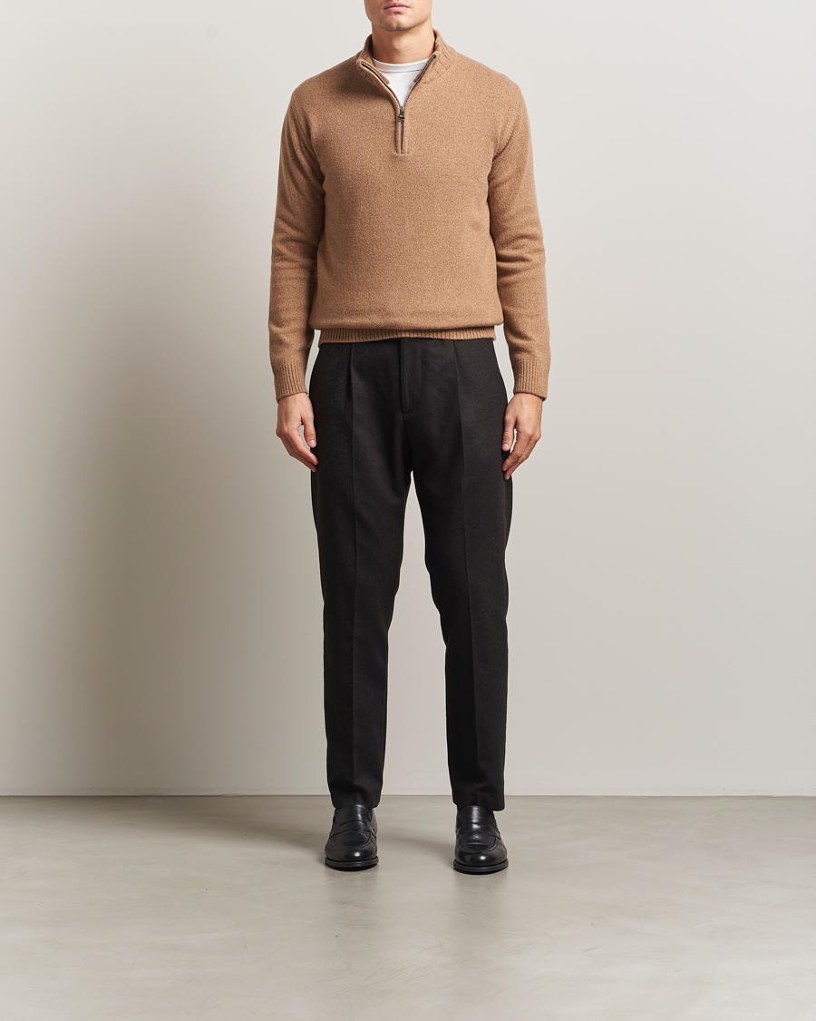 Mies | Puserot | Oscar Jacobson | Paul Wool/Cashmere Half-Zip Beige