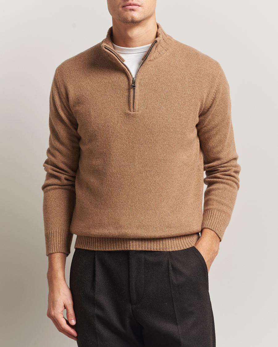 Mies | Puserot | Oscar Jacobson | Paul Wool/Cashmere Half-Zip Beige