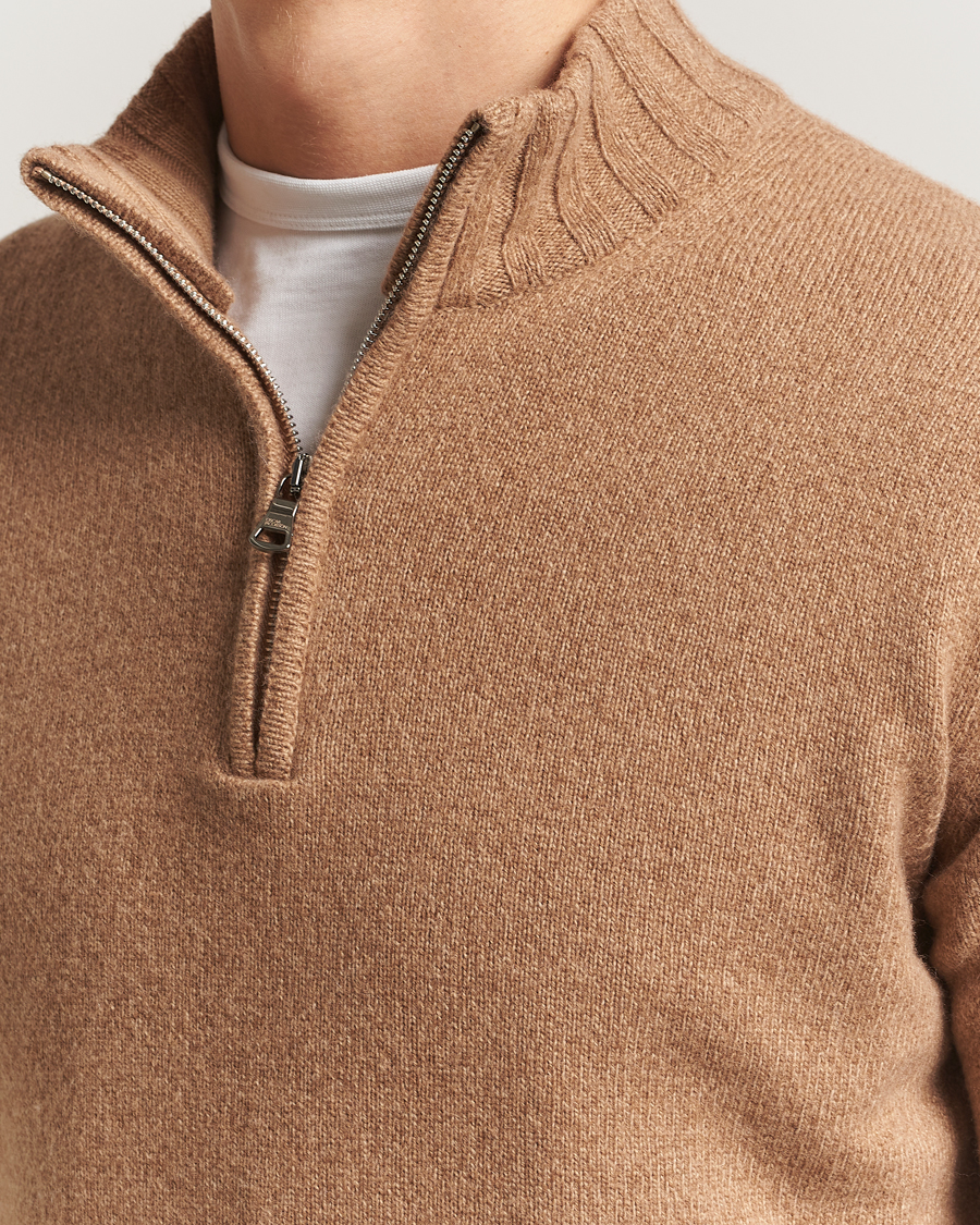 Mies | Puserot | Oscar Jacobson | Paul Wool/Cashmere Half-Zip Beige