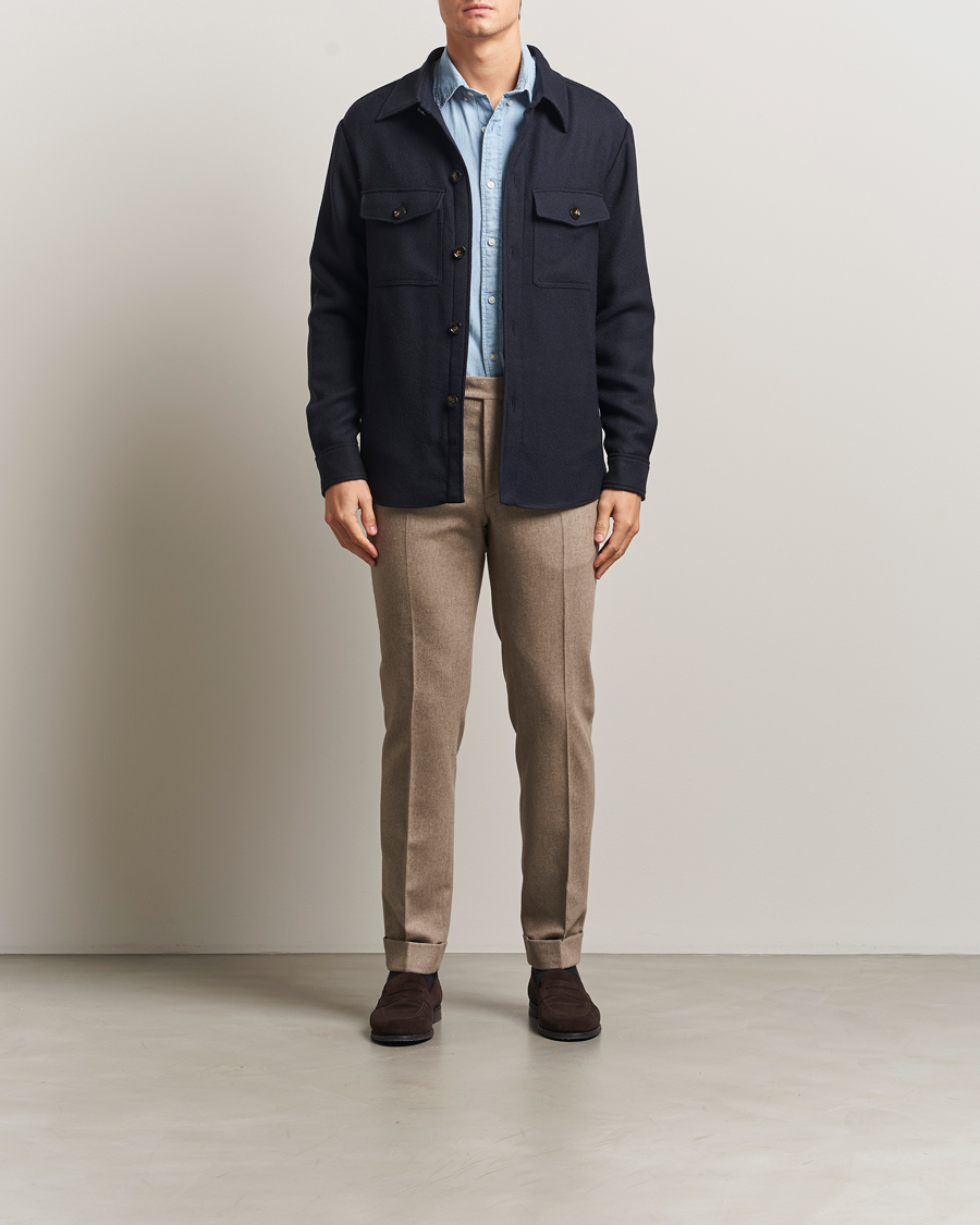 Mies | Takit | Oscar Jacobson | Maverick Wool Overshirt Navy
