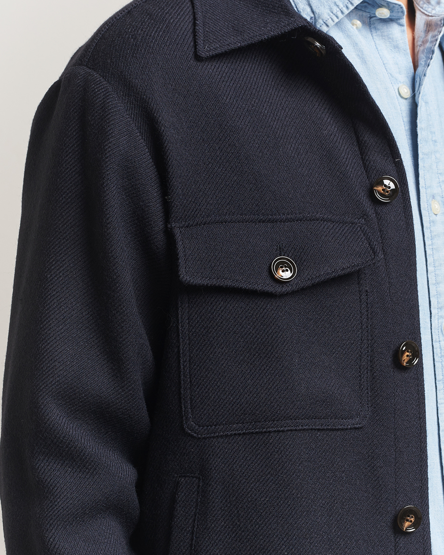Mies | Takit | Oscar Jacobson | Maverick Wool Overshirt Navy