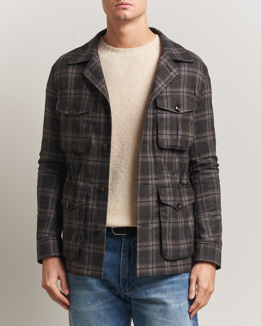 Mies | Takit | Oscar Jacobson | Sirolo Checked Shirt Jacket Brown/Blue