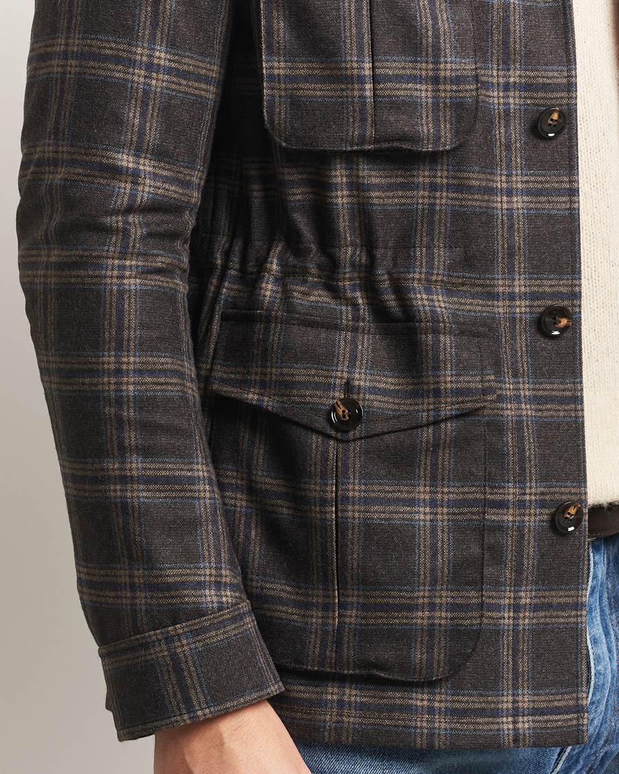 Mies | Takit | Oscar Jacobson | Sirolo Checked Shirt Jacket Brown/Blue