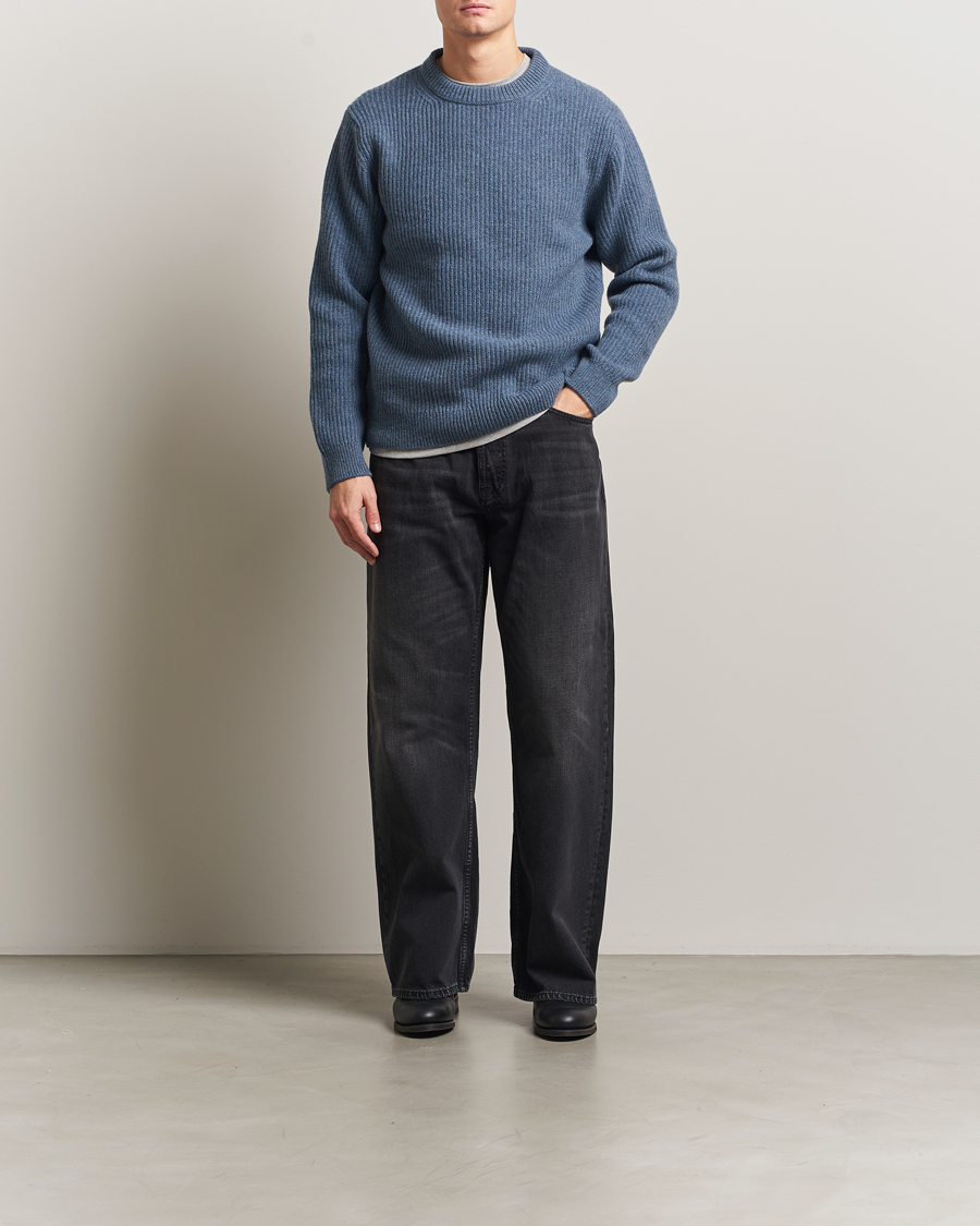 Mies | Puserot | Nudie Jeans | August Wool Rib Knitted Sweater Blue Melange