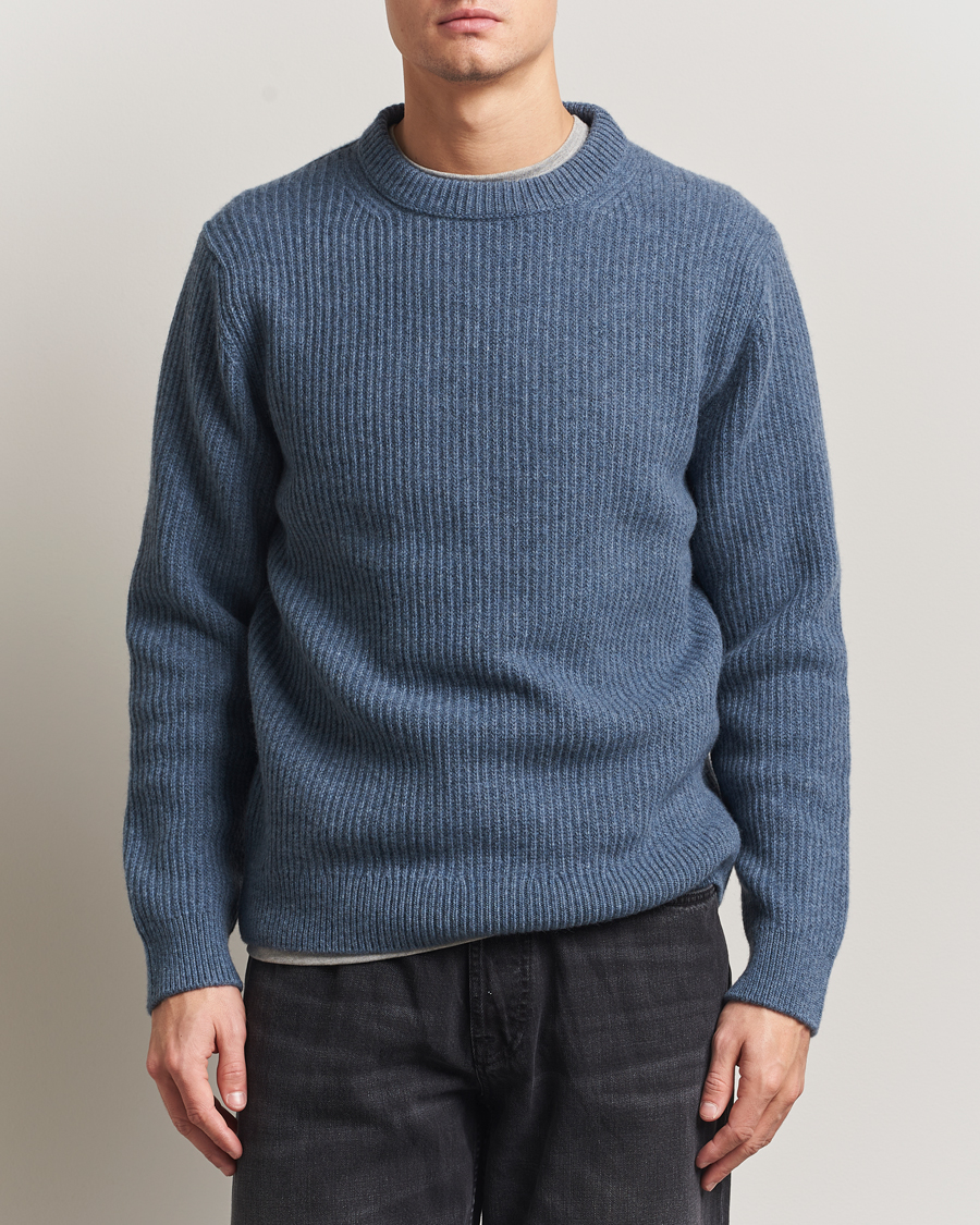 Mies | Puserot | Nudie Jeans | August Wool Rib Knitted Sweater Blue Melange