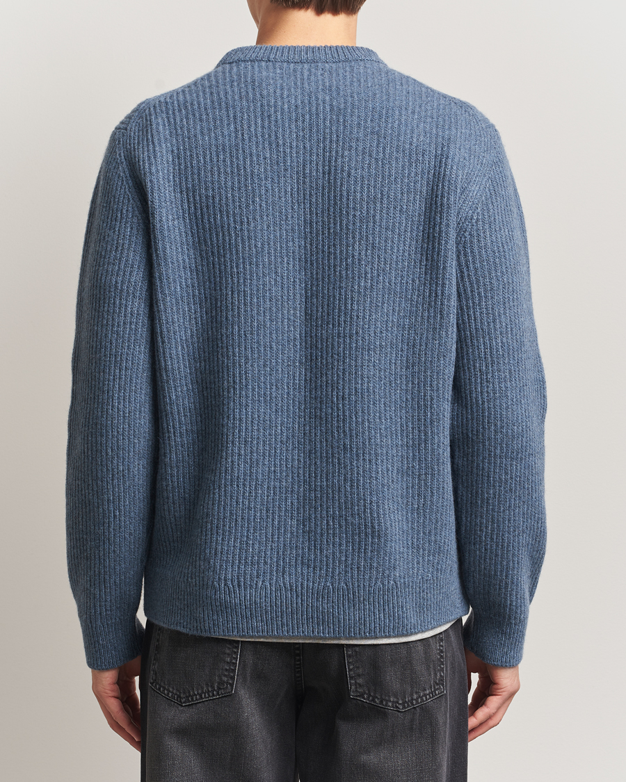 Mies | Puserot | Nudie Jeans | August Wool Rib Knitted Sweater Blue Melange
