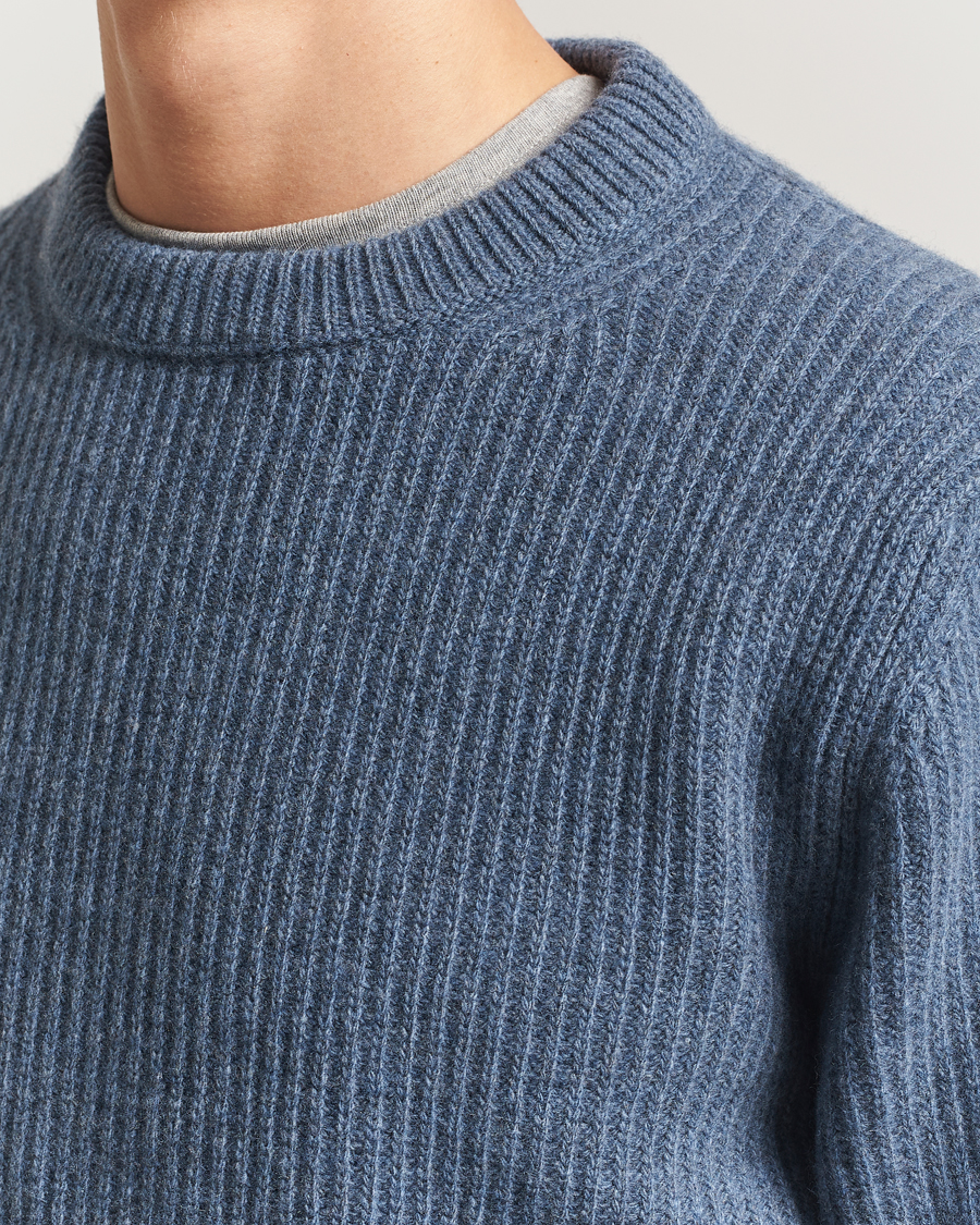 Mies | Puserot | Nudie Jeans | August Wool Rib Knitted Sweater Blue Melange