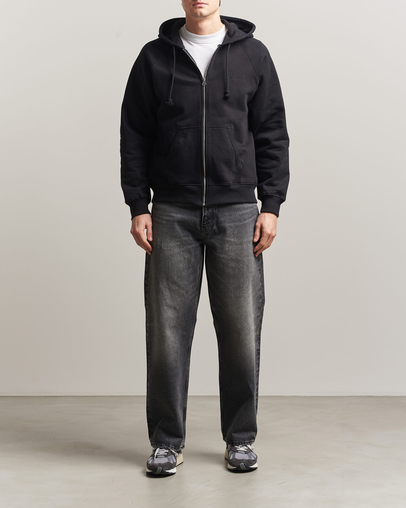 Mies | Puserot | Nudie Jeans | Gunde Logo Full Zip Hoodie Black